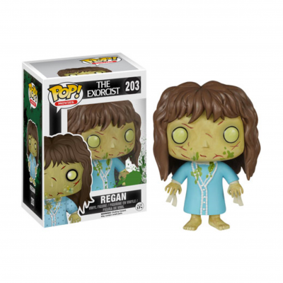 Figura Funko Pop! Regan de The Exorcist, vinil verde, vestido azul, olhos iluminados, caixa original número 203