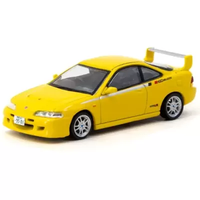 Miniatura de carro desportivo amarelo com detalhes e texto MUGEN e TYPE R