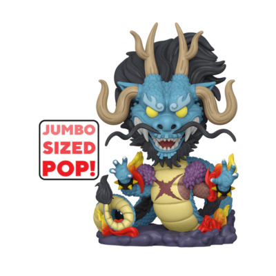 Figura colecionável Funko Pop! dragão azul e amarelo com chifres e cabelo preto