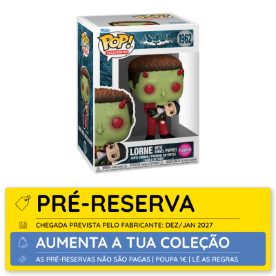 Figura Funko Pop! Lorne with Angel Puppet da série Angel na caixa.