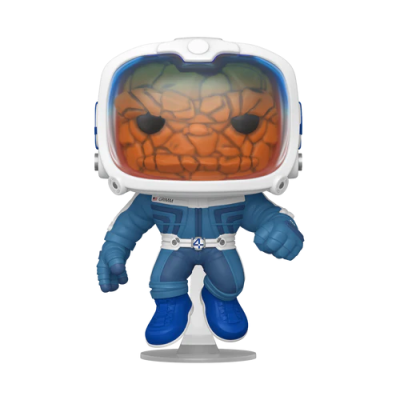 Figura Funko Pop da personagem Tocha Humana com traje azul e capacete transparente