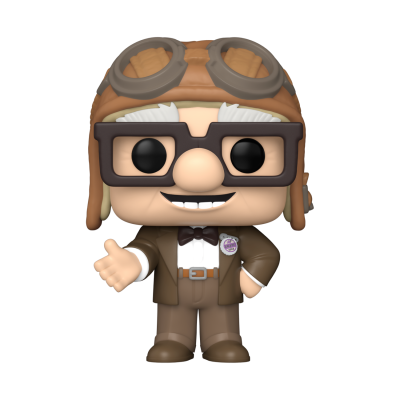 Figura colecionável Funko Pop do personagem Carl Fredricksen com roupa castanha e boné de aviador