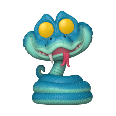 Figura colecionável de serpente azul enrolada com olhos amarelos grandes.