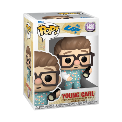 Funko Pop! Young Carl da Up, vinil, com óculos e roupa azul clara, na caixa