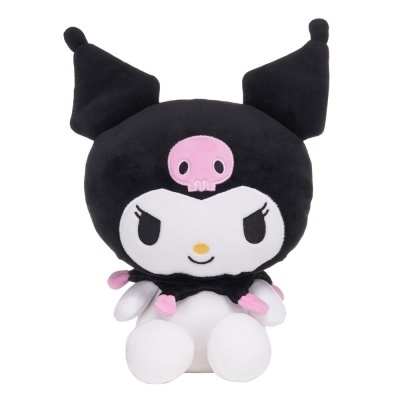 Pelúcia de personagem Kuromi com capuz preto e corpo branco