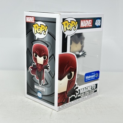 Caixa de Funko Pop da Marvel com figura do Magneto, número 488, com selo Walmart.