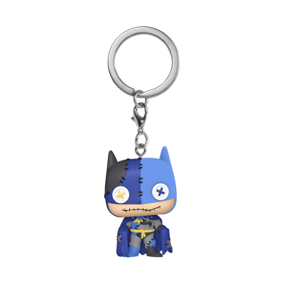 Porte-chaves Batman Funko POP azul e preto com olhos de botão e anilha metálica