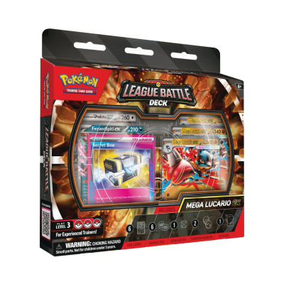 Embalagem do jogo de cartas Pokémon League Battle Deck com cartas foil à mostra