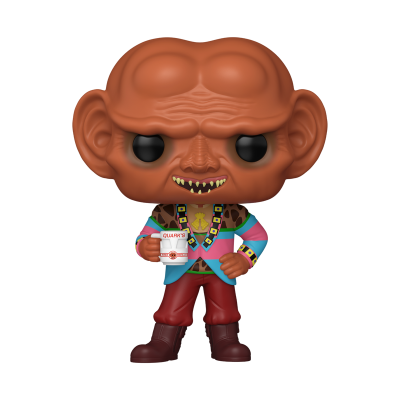 Figura colecionável Funko Pop com roupa colorida e caneca branca