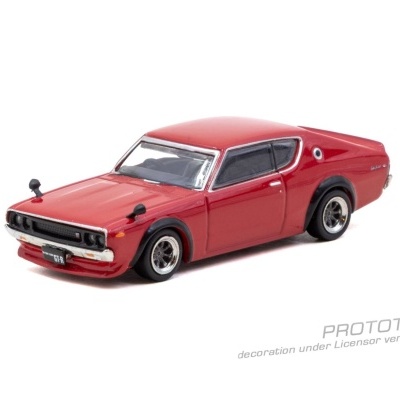 Miniatura de carro desportivo clássico vermelho com pára-lamas pretos e jantes cromadas