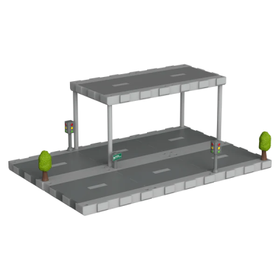 Estação rodoviária 3D cinzenta com árvores e semáforos