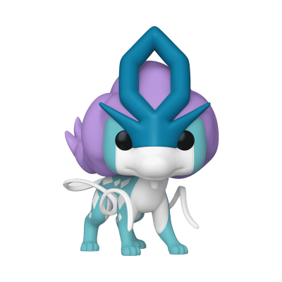 Figura Funko Pop de Pokémon azul, branco e roxo com olhos grandes pretos