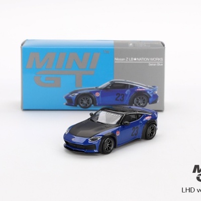 Miniatura de carro desportivo Nissan Z azul com caixa MINI GT