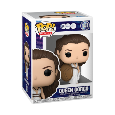 Funko Pop! da Queen Gorgo com escudo em caixa azul e branca
