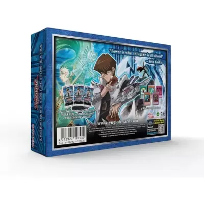 Caixa do jogo de cartas Yu-Gi-Oh! LEGENDAR COLLECTION KAIBA com personagem e detalhes em azul
