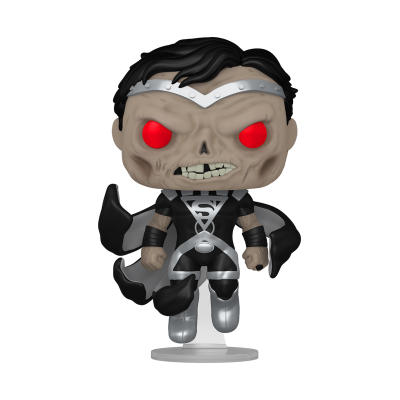 Figura colecionável de personagem estilo Funko Pop com roupa preta e olhos vermelhos