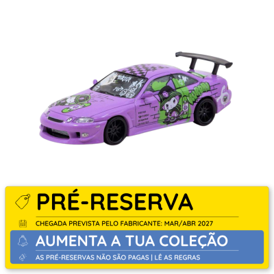 Miniatura de carro desportivo roxo com decalques e rodas pretas