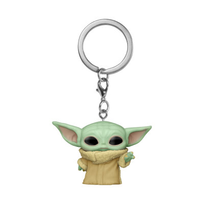 Chaveiro do Baby Yoda com casaco bege e argola prateada
