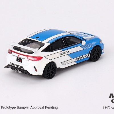 Miniatura de carro Honda Civic Type R branco e azul com texto Honda e HPD