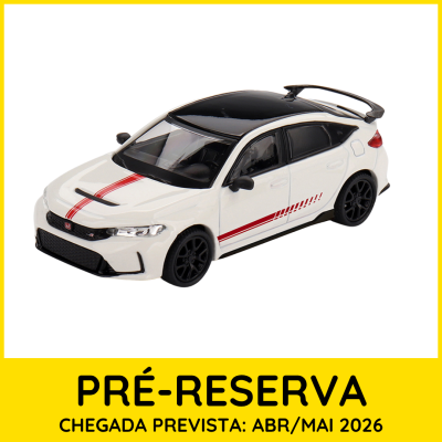 Miniatura de carro branco com detalhes vermelhos e pretos