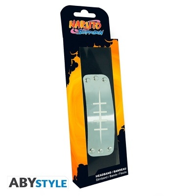 Faixa de cabeça Naruto Shippuden com placa metálica na embalagem preta e laranja