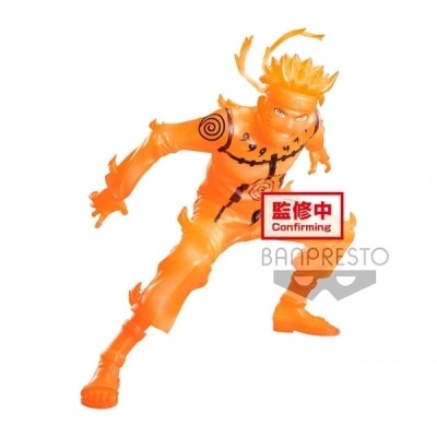 Figura articulada de anime em tons de laranja com detalhes pretos