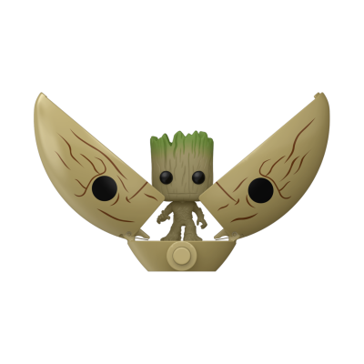 Figura Funko Pop Groot com asas laterais abertas em plástico castanho claro e verde