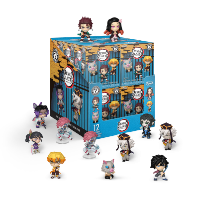 Figuras de ação Demon Slayer em vinil com embalagem azul