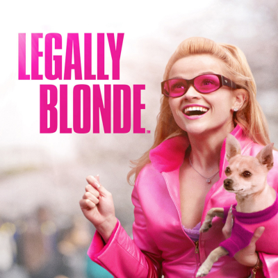 Capa do filme Legally Blonde com mulher loira e cão vestidos de rosa