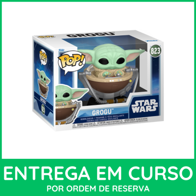 Figura Funko Pop! Grogu na caixa com indicadores STAR WARS e número 823