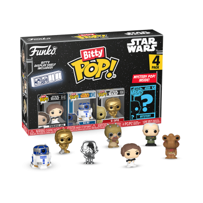 Conjunto Star Wars Funko Bitty Pop! 4 pack com mini figuras e embalagem preta