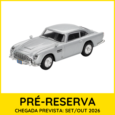 Miniatura de carro clássico prateado com texto de pré-reserva em português