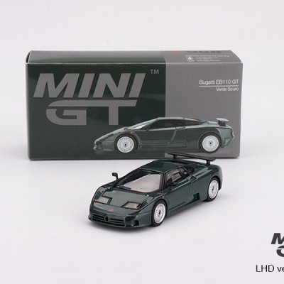 Miniatura do carro Bugatti EB110 GT verde escuro com caixa de embalagem