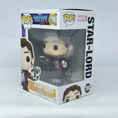 Figura Funko Pop Star-Lord numa caixa branca com janela transparente.