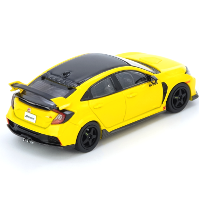 Miniatura de carro desportivo amarelo com tejadilho preto e inscrição Spoon