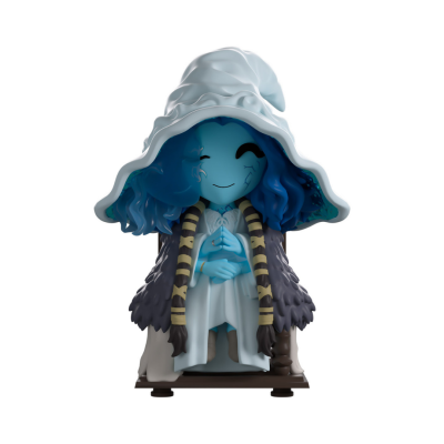 Figura colecionável personagem azul com chapéu branco e casaco cinza