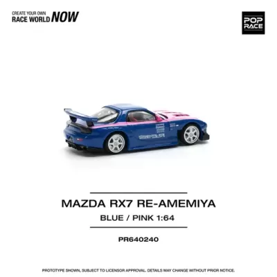 Miniatura de carro Mazda RX7 azul e rosa escala 1:64