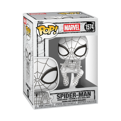 Figura Funko Pop! Spider-Man branco com teia preta na caixa