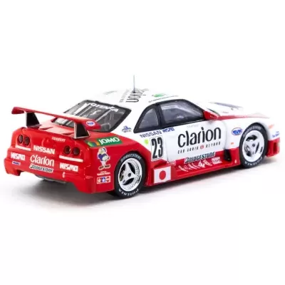Miniatura de carro de corrida Nissan Nismo vermelho e branco com número 23