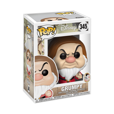 Figura Pop! de vinil Disney Grumpy número 345 com expressão carrancuda em caixa