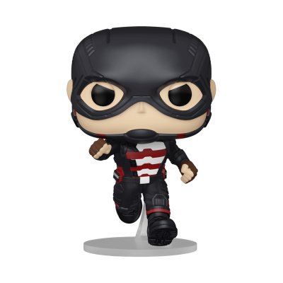 Figura Funko Pop de super-herói com máscara preta e roupa preta e vermelha