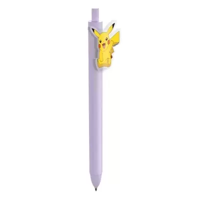 Caneta roxa com figura de Pikachu em relevo