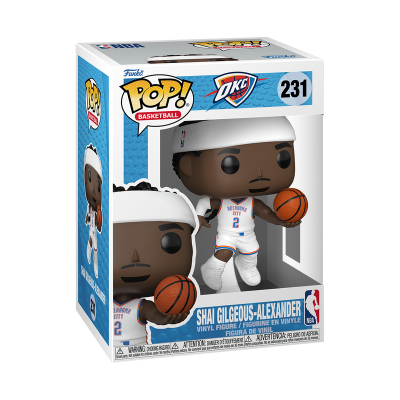 Figura Funko POP! de Shai Gilgeous-Alexander com uniforme de basquetebol Oklahoma City na embalagem