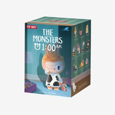 Caixa de brinquedo Pop Mart THE MONSTERS 01:00 A.M. com figura de monstro em pijama e touca