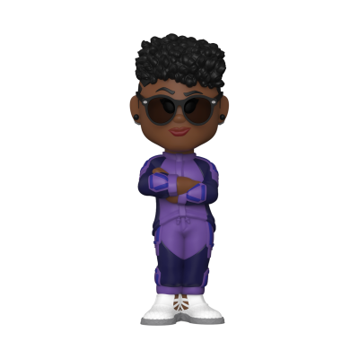 Boneco estilizado com roupa desportiva roxa e óculos escuros