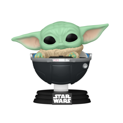 Figura Funko Pop Baby Yoda Star Wars com nave preta e base