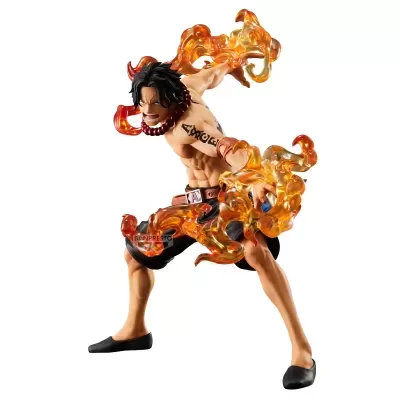 Estatueta de personagem masculino com efeitos de fogo
