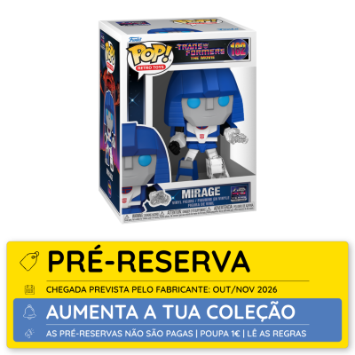 Figura de vinil POP! do Mirage de Transformers na caixa