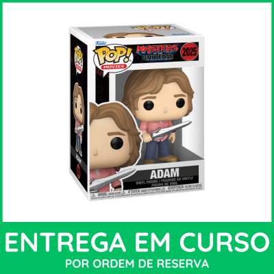 Figura Funko Pop! Adam em caixa original com espada e roupa rosa e azul.