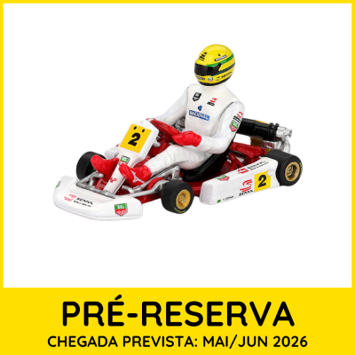 Miniatura de kart vermelho e branco com piloto de capacete amarelo